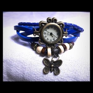 Bronze butterfly charm watch blue